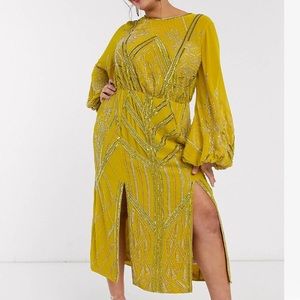 Mustard yellow embellished dress